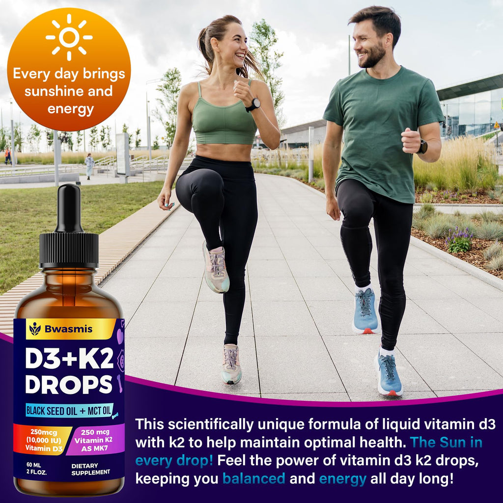 Vitamin D3 K2 Tropfen 10000IE mit Bio-Schwarzkümmelöl – 6-in-1 Flüssigkeit (59 ml)