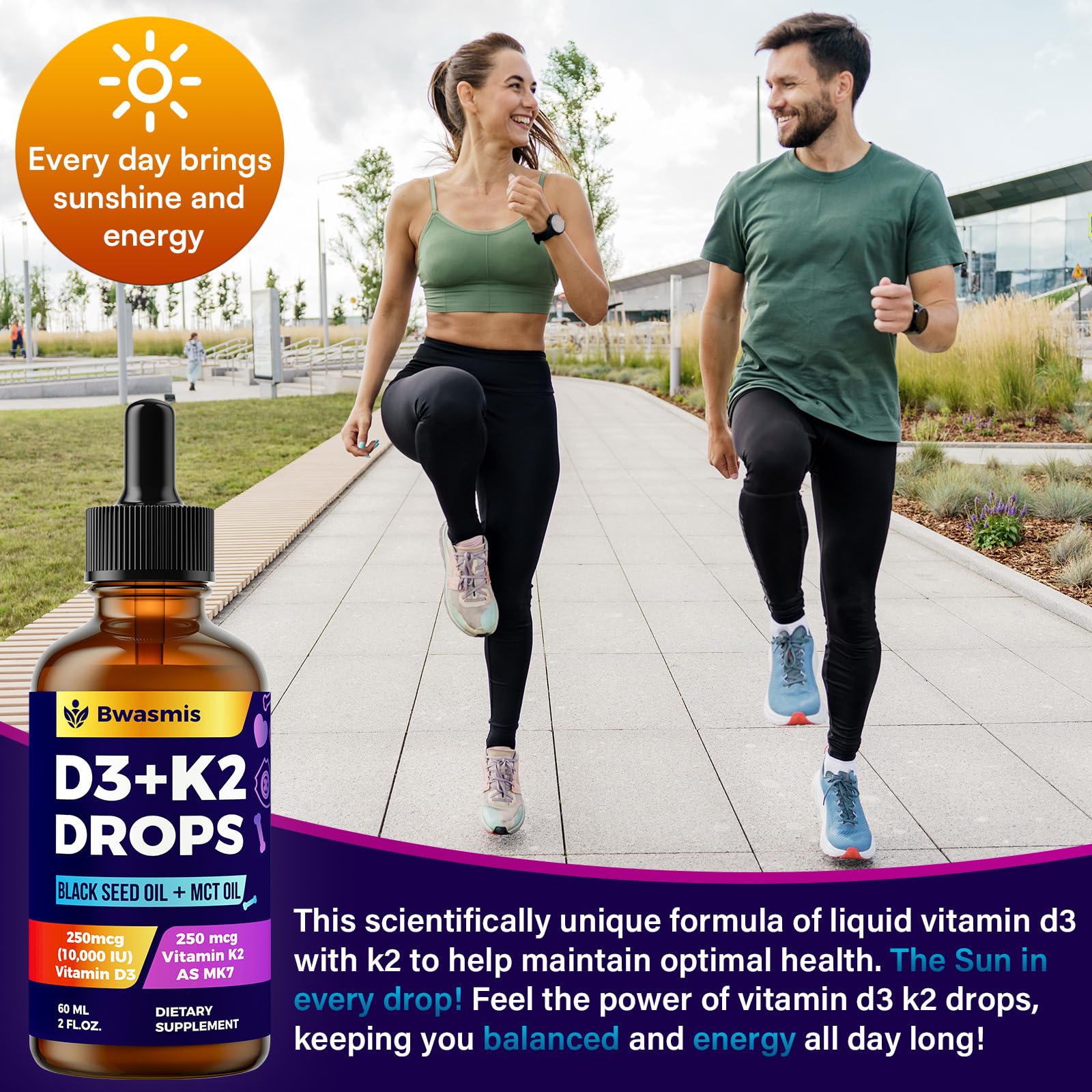 Vitamin D3 K2 Tropfen 10000IE mit Bio-Schwarzkümmelöl – 6-in-1 Flüssigkeit (59 ml)