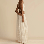 2pcs Women Sleeveless Backless Halter Top And Pleated Long Skirt Beach Outfit