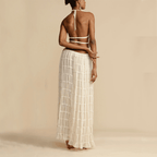 2pcs Women Sleeveless Backless Halter Top And Pleated Long Skirt Beach Outfit