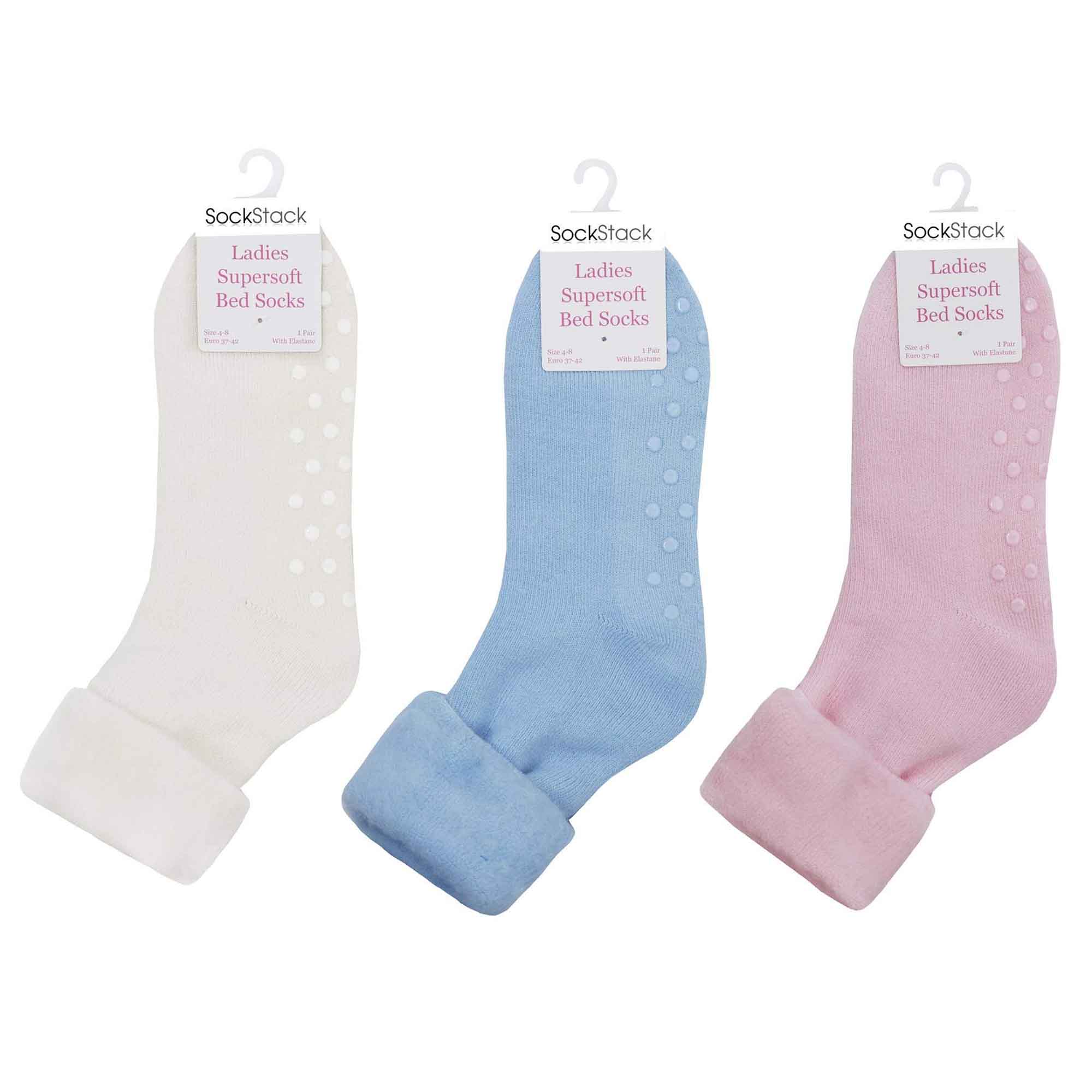 Sock Stack Womens Non Slip Thermal Bed Socks Slipper Socks With Silicone Grips UK Size 4