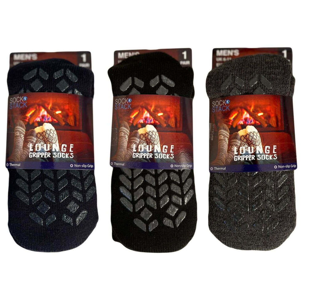 Sock Stack Mens Thermal Slipper Socks Non Slip Thick Fleece 3 Pairs UK Size 6-11