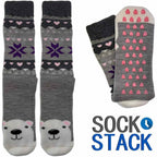Sock Stack Women's Thermal Slipper Socks 3 Pairs Animal Designs Polar Bears And Kittens