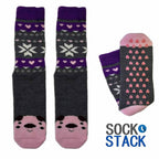 Sock Stack Women's Thermal Slipper Socks 3 Pairs Animal Designs Polar Bears And Kittens