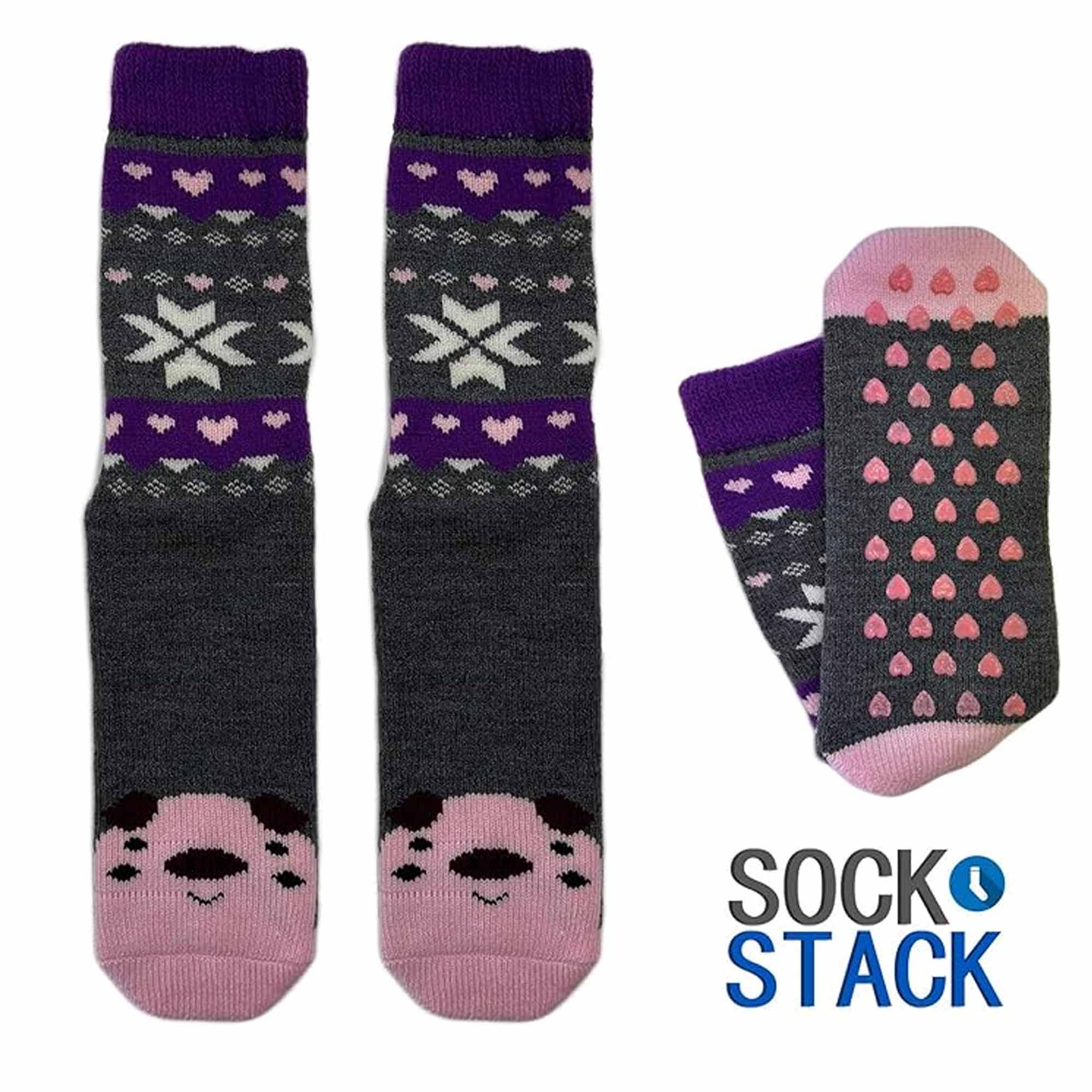 Sock Stack Women's Thermal Slipper Socks 3 Pairs Animal Designs Polar Bears And Kittens