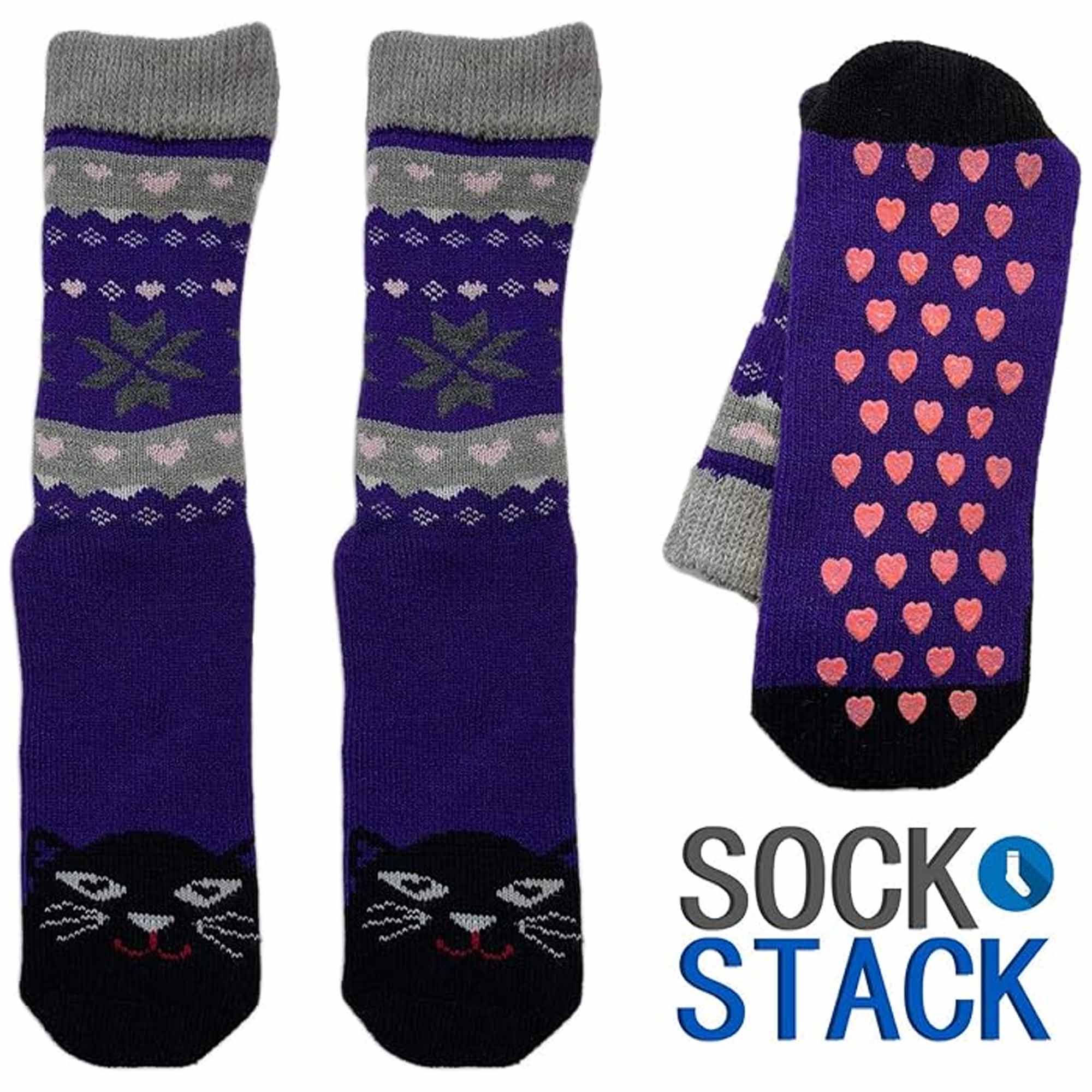 Sock Stack Women's Thermal Slipper Socks 3 Pairs Animal Designs Polar Bears And Kittens