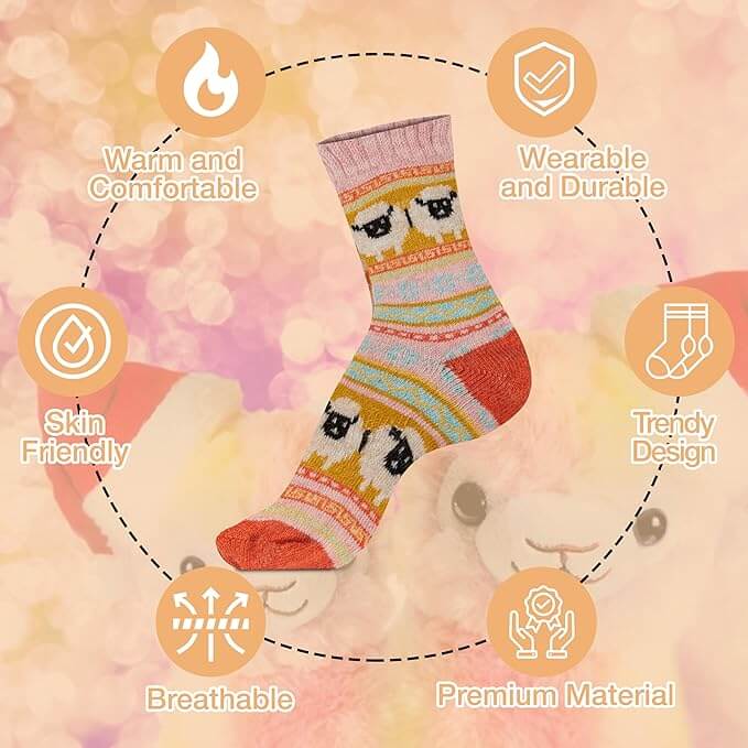 Daisy Dreamer 3 Pairs Womens Alpaca Wool Socks Natural Thermal Winter Boot Socks Non Slip