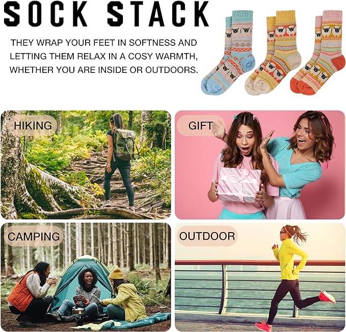 Daisy Dreamer 3 Pairs Womens Alpaca Wool Socks Natural Thermal Winter Boot Socks Non Slip