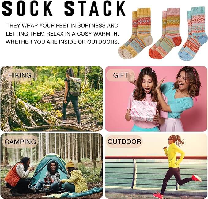 Daisy Dreamer 3 Pairs Womens Alpaca Wool Socks Natural Thermal Winter Boot Socks Non Slip