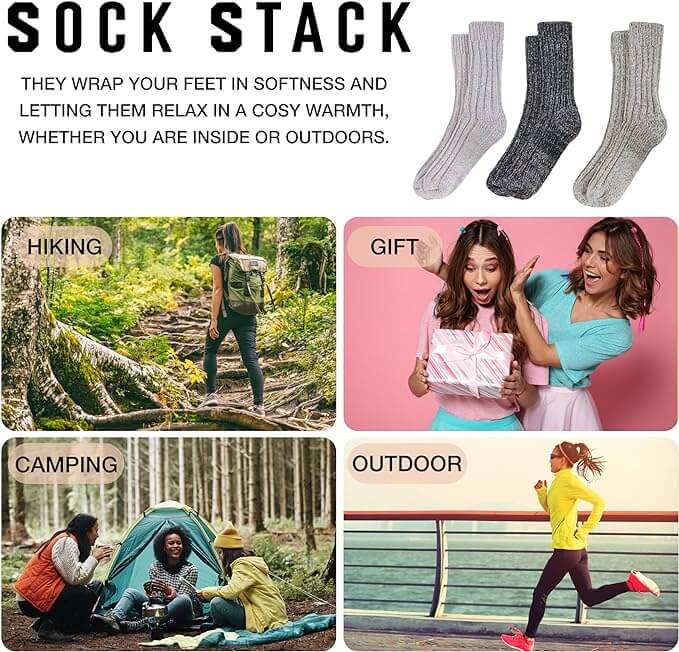 Daisy Dreamer 3 Pairs Womens Alpaca Wool Socks Natural Thermal Winter Boot Socks Non Slip