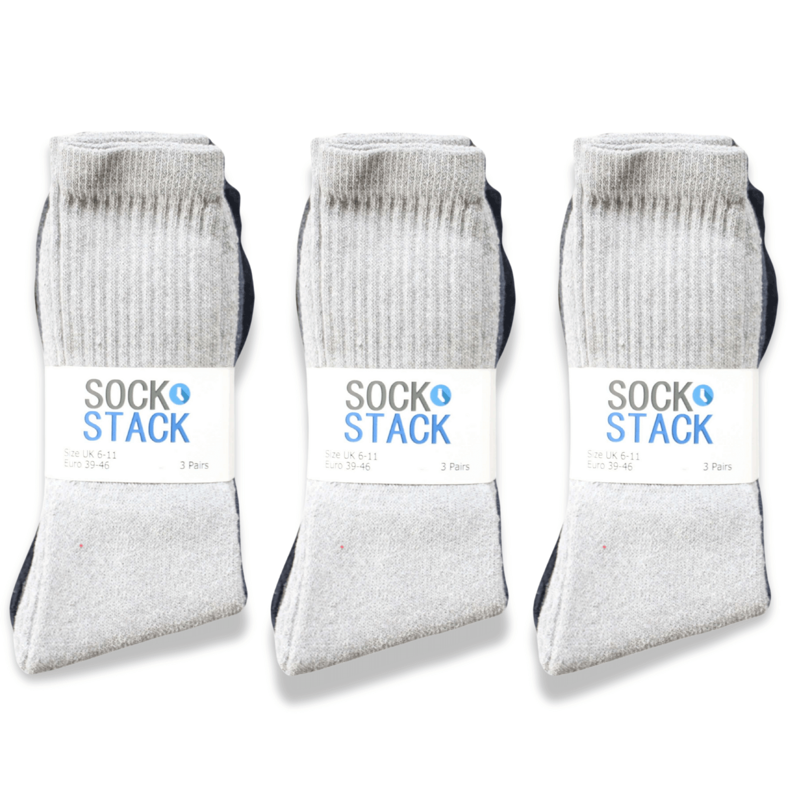 Sock Stack Mens Cotton Rich Performance Sport Socks 15 Pairs UK 6 To 11 Black Grey White Cushioned Anti Blister Moisture Wicking Breathable