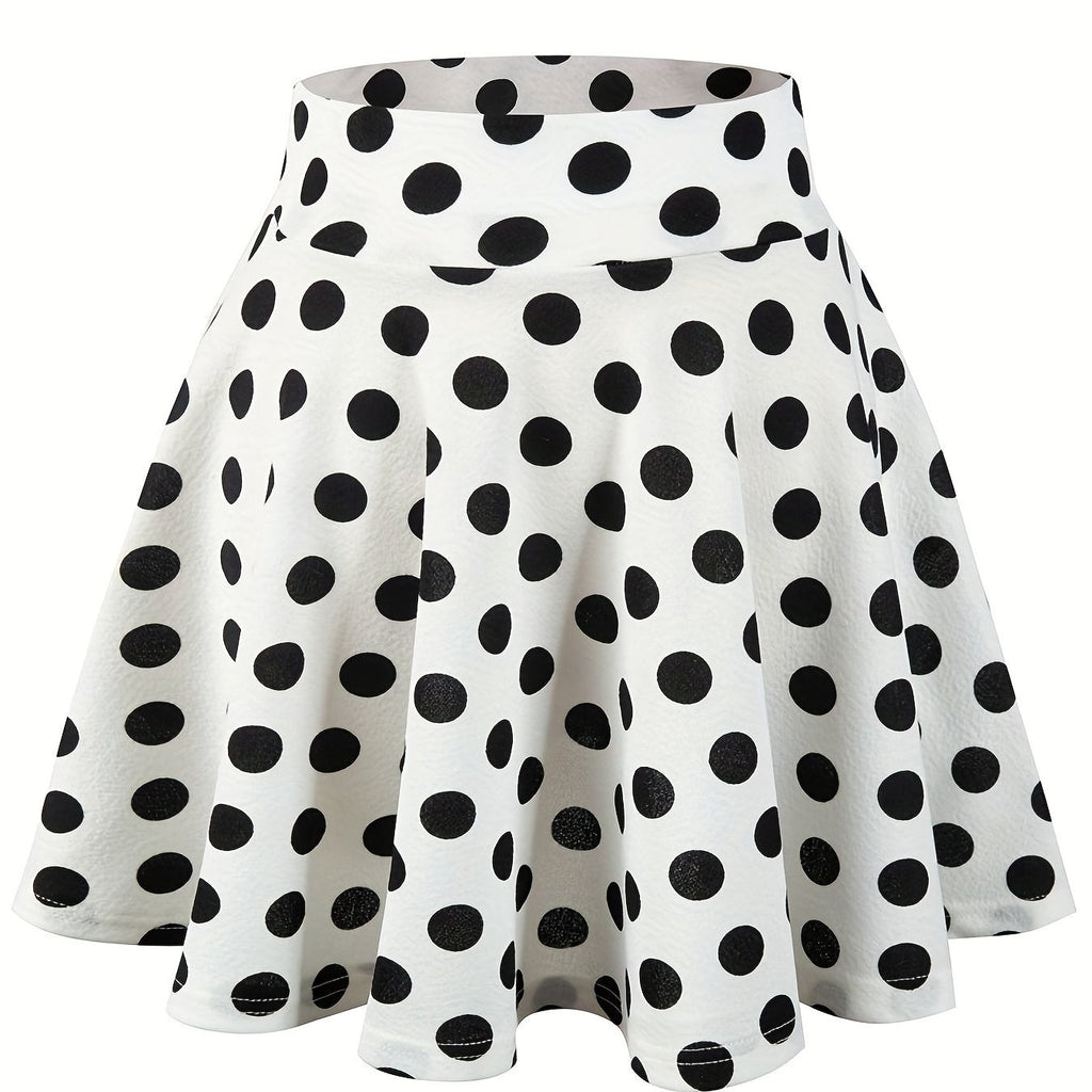 Kpop Polka Dot Print Skater Skirts, Casual Ruffle A Line Versatile Mini Skirts, Women's Clothing