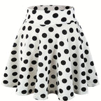Kpop Polka Dot Print Skater Skirts, Casual Ruffle A Line Versatile Mini Skirts, Women's Clothing