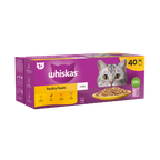 40 x Whiskas Cat 1+ Pouch Jelly Poultry Feasts (85Gm)