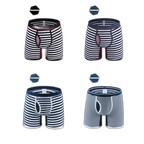 Men's Fly Front with Pouch Striped Cotton Boxer Briefs