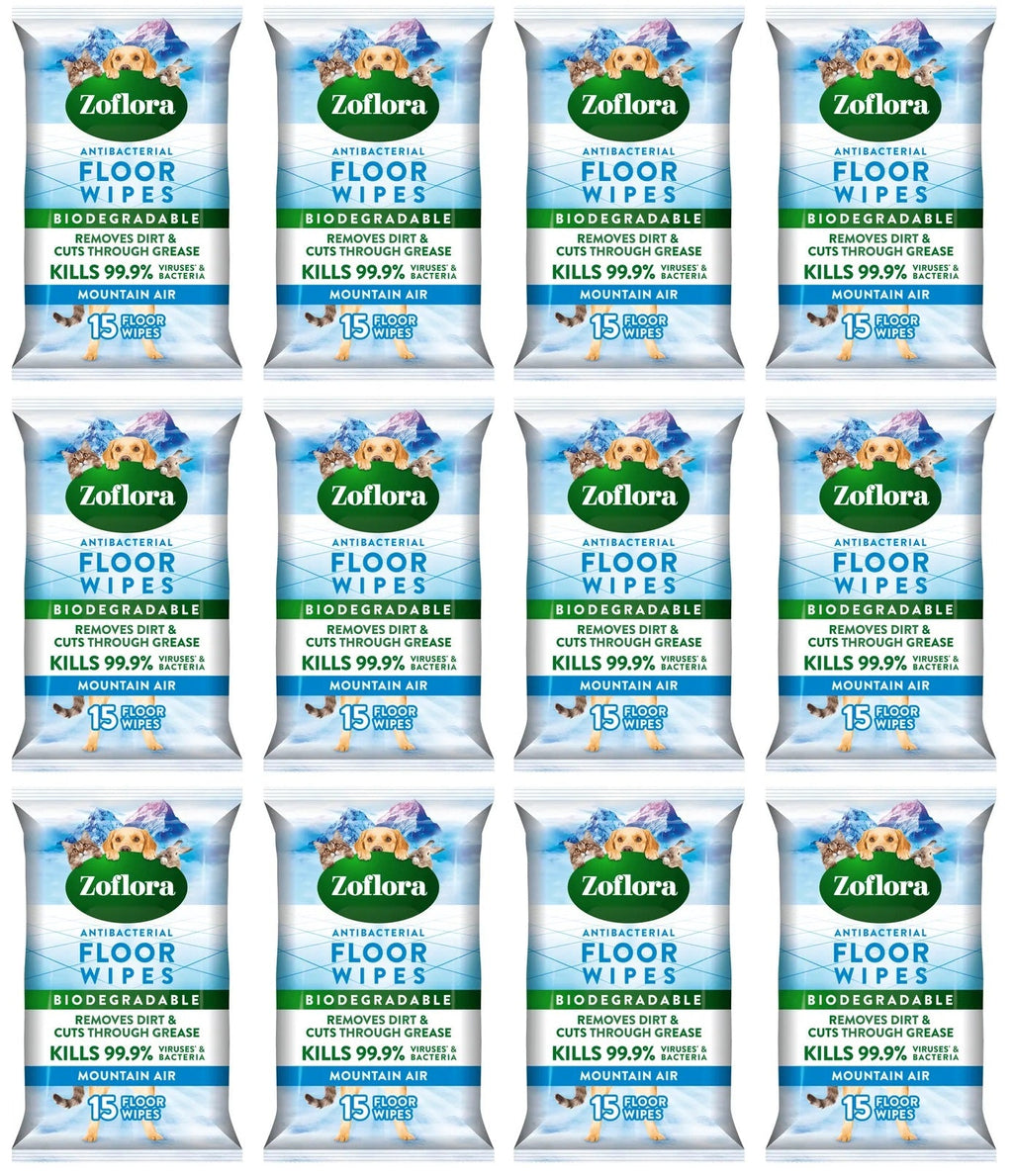 12 x Zoflora Floor Wipes Mountain Air  - 15 PACK