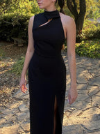 Black Open Back Slit Dress