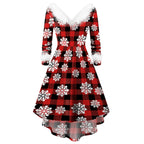 Women's Christmas Long Sleeve V-neck Irregular Dress