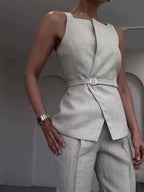 Linen Sleeveless  Top & Cropped Pants Set