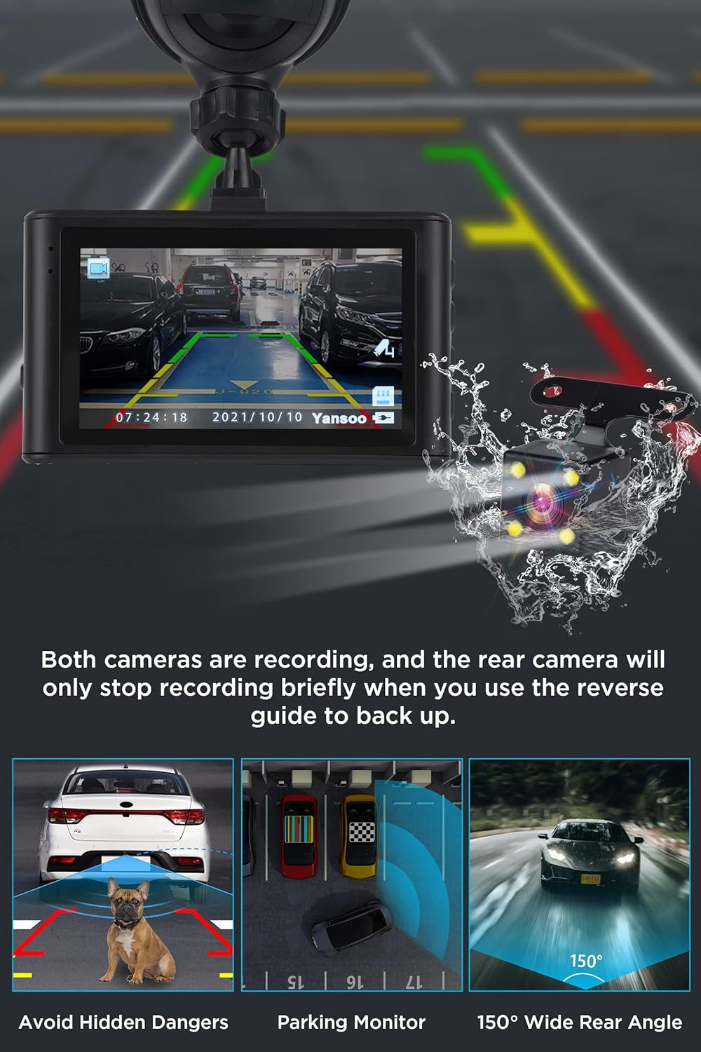 1080P Dual Dash Cam  Front & Rear Car Camera with Night Vision & G-Sensor