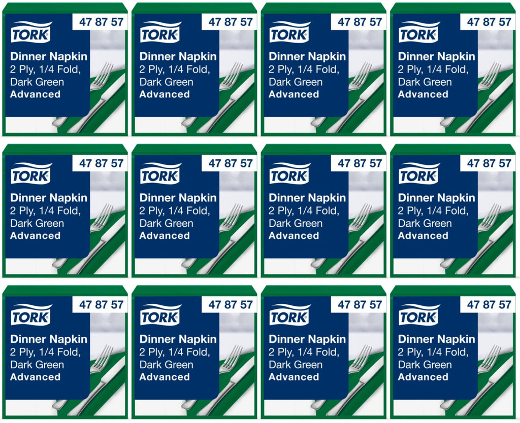 12 x Tork Dinner Napkin Dark Green 2Ply 150Pk