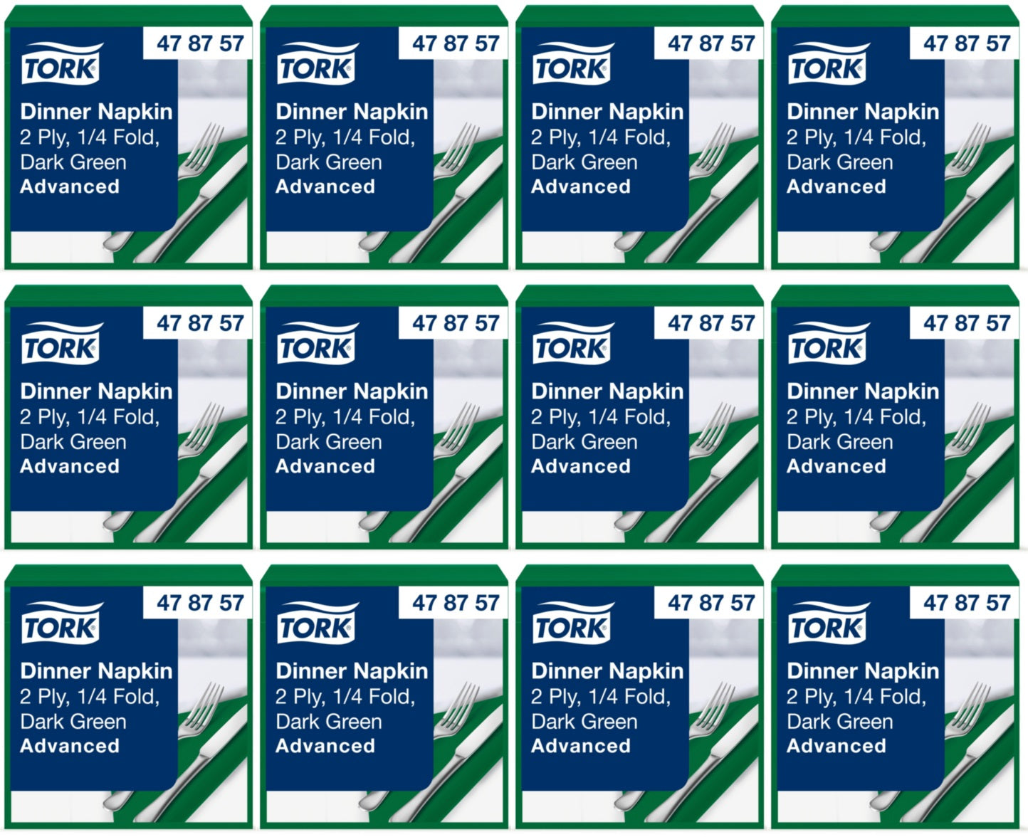 12 x Tork Dinner Napkin Dark Green 2Ply 150Pk
