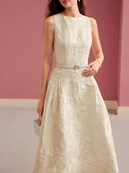 Elegant Jacquard Sleeveless Midi Dress