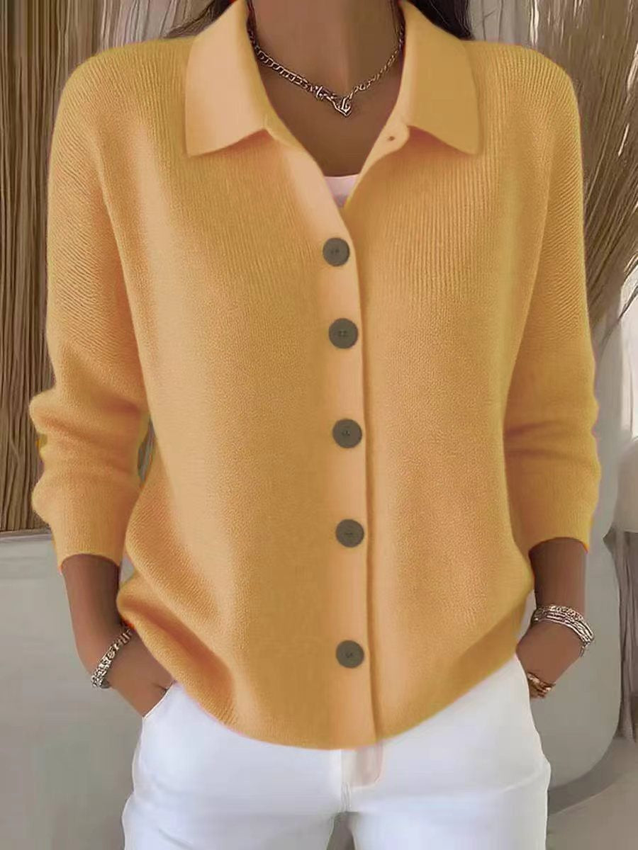 Button-knitted Lapel Sweater Cardigan Coat For Women
