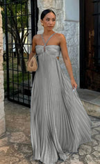 Ins Pleated Sleeveless Sling Dress Hollow High Waist Halter Robe Dresses For Evening Party Club Clothing Women