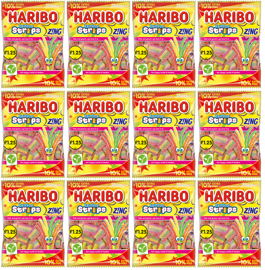 12 x Haribo Rainbow Strips Zing (10% Extra Free) - 143GM