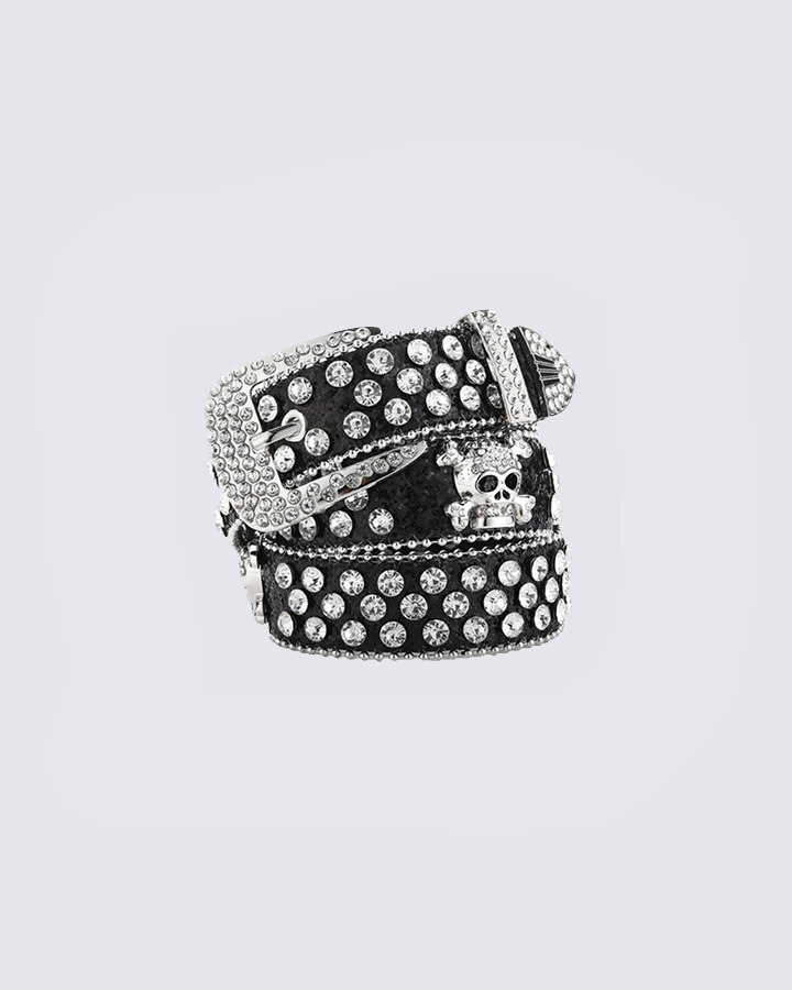 Rhinestone Skull Belt with Studded Edge – Statement Accessory
