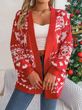Christmas Clothes Women's Open Front Cardigan Knitwear Lantern Sleeve Xmas Printed Oversized Deer Sweater Pockets Knitted