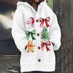 Women's Faux Wool Sweater Loosefit Jacquard Hooded Jacket