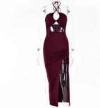 Sexy Halterneck Lace-up Split Dress Summer Y2K Fashion Party Baech Long Dresses For Womens Clothing