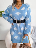 Women's Color-Blocked Cloud Lantern Sleeve Knitted Slip Dress