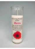 Our Hero Red Poppy Glass Memorial Candle, Remembrance Day Graveside Tribute