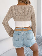 Women Casual Hollow Out Long Sleeve Knit Cardigan Vest