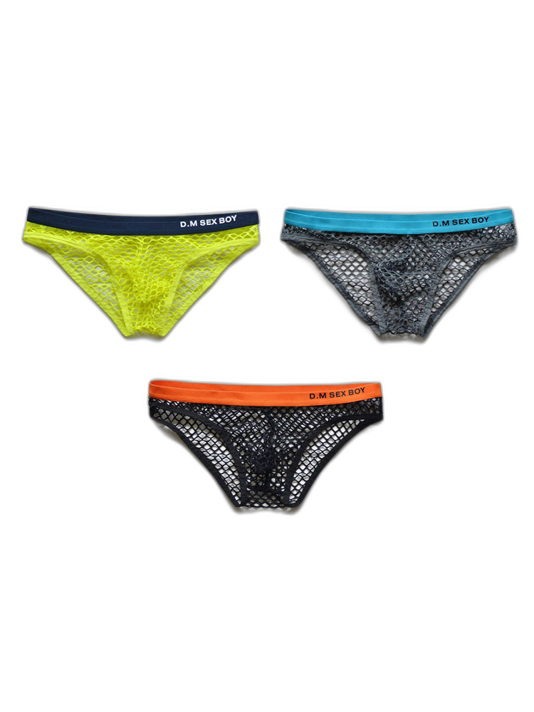 3 Pack Men's Low-Waist Sexy Big Mesh Breathable Transparent Sports Briefs