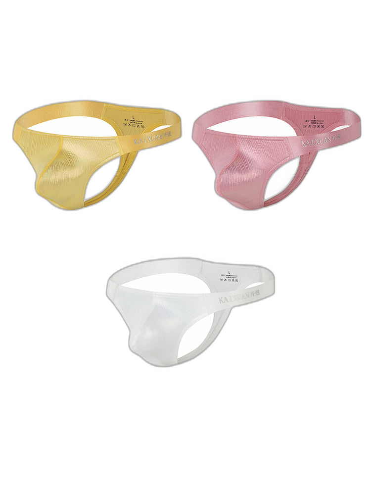 3 Pack Men's Low Waist Transparent Sexy Large Pouch Ice Silk Thong