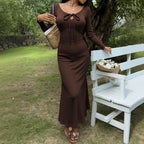 Pure And Alluring V-neck Long-sleeve Early Autumn New Arrival Spicy Girl's Figure-flattering Slimming Elegant A-line Dress