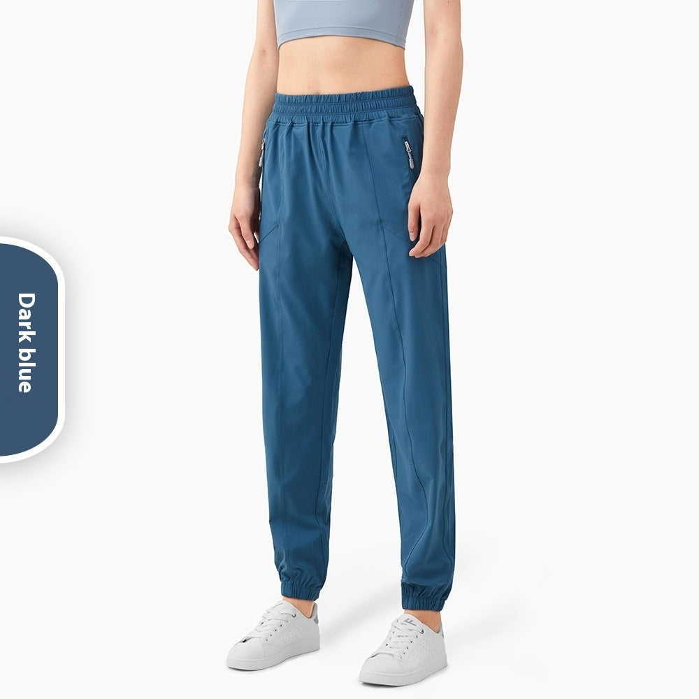 Zipper Pocket High Waist Running Pants Women's Peach Hip Fitness Trousers