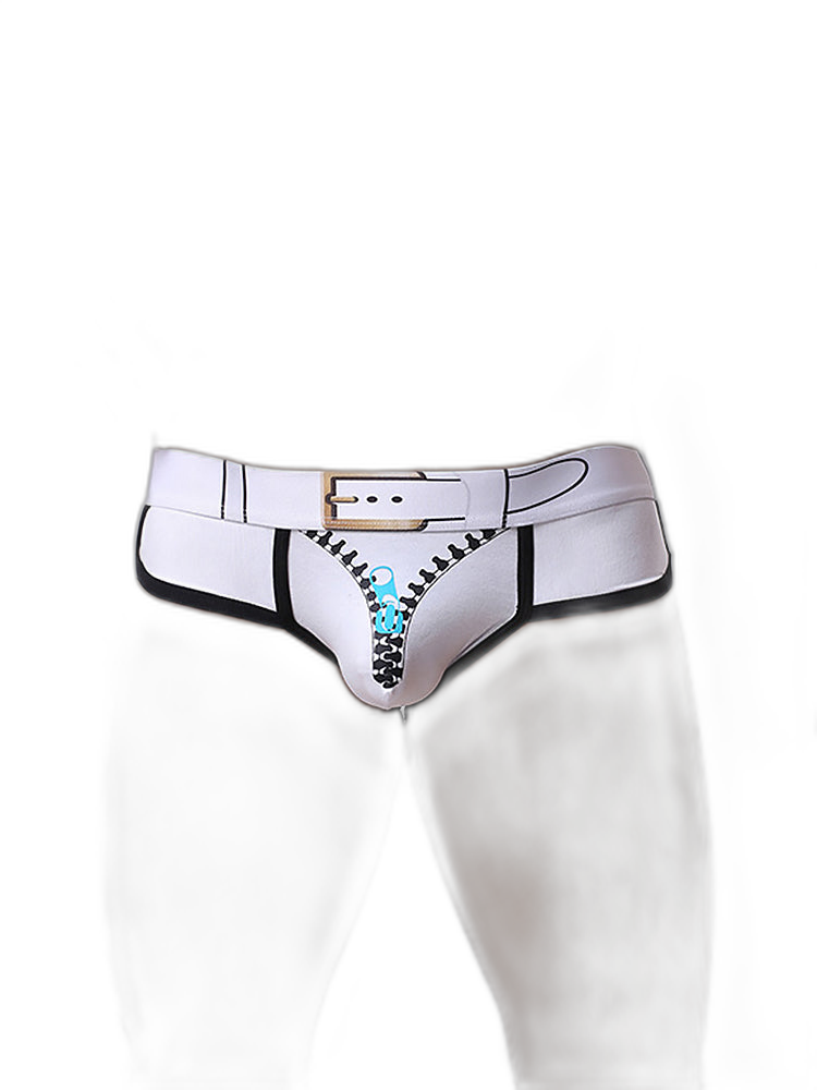 Zipper Belt Printed Cotton Pouch Briefs
