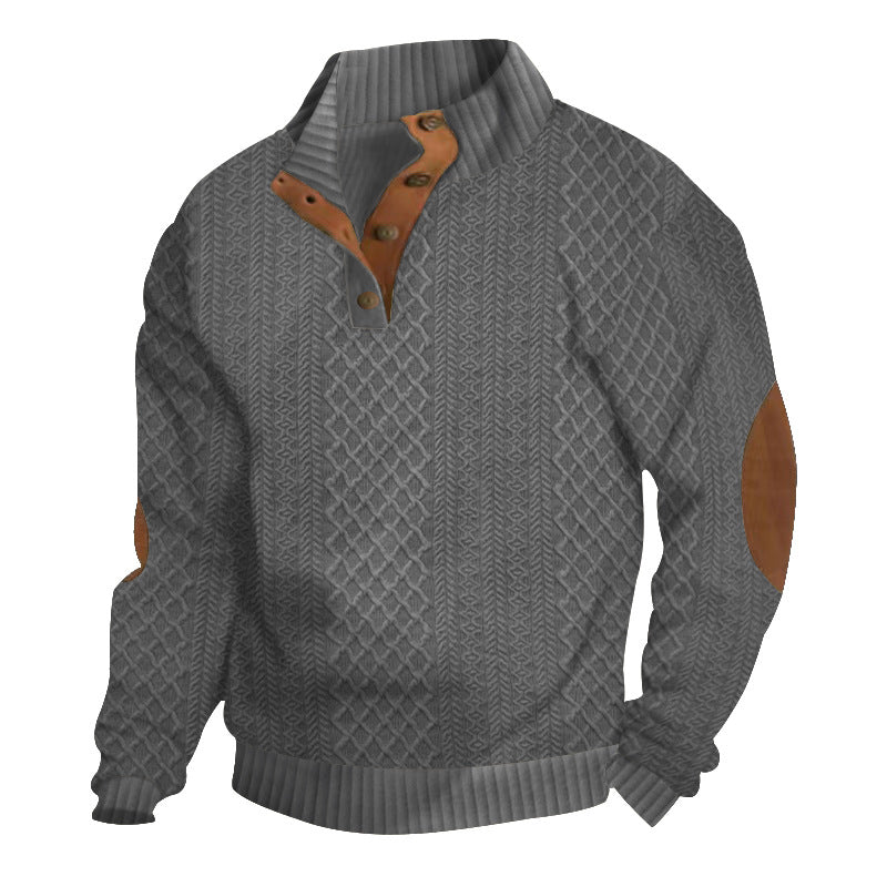 Stand Collar Long Sleeve Jacquard Knitted Pullover Sweater