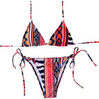 Fashion Printed Women's Backless Sexy Halter Bandage Strap Split Swimsuit Bikini Swimwear Two Piece Suits