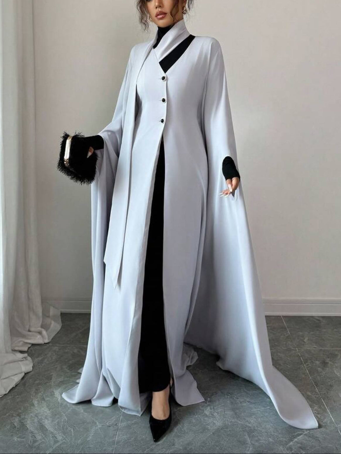 Light Grey Longline Cloak Dress