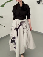 Vintage Three-layer Tulle Print Skirt