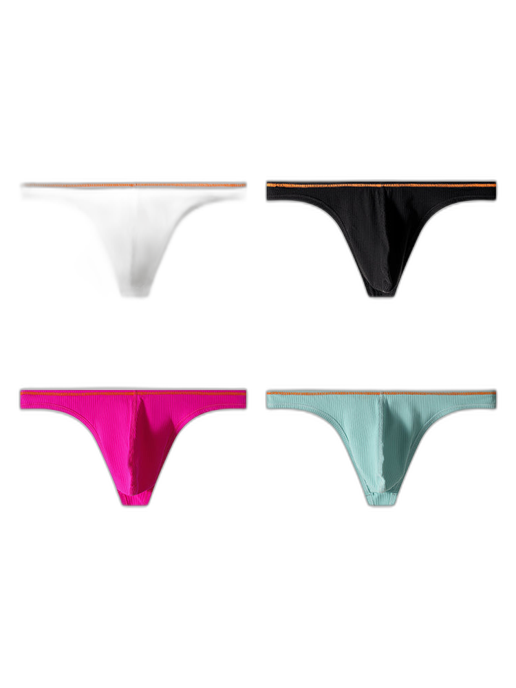 4 Pack Men's Low-Rise Solid Thongs with Reinforced Edging