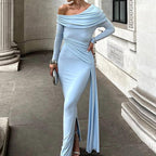 Sexy And Chic Off-the-Shoulder Bodycon Sheath Dress With Slit And Long Sleeves For Women