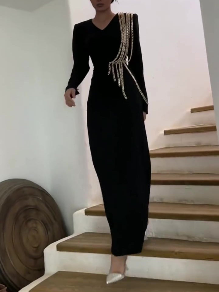 Long Sleeve Chain Maxi Dress