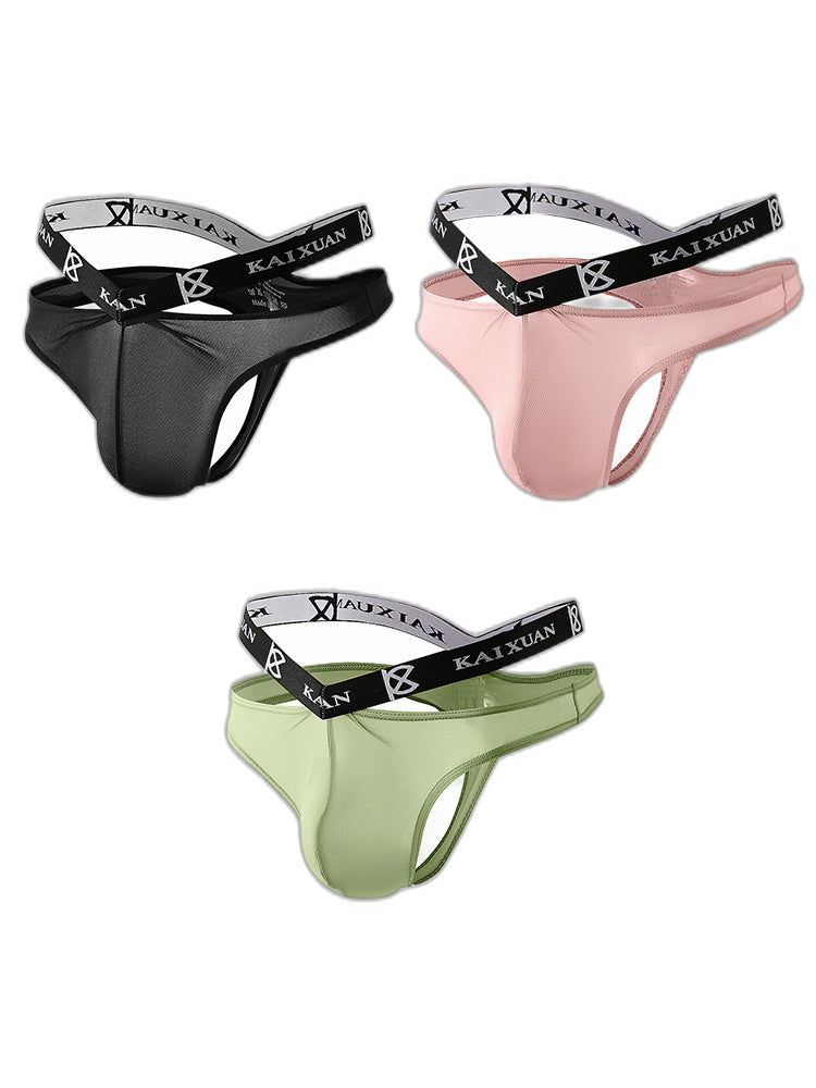 3 Pack Men's Sexy Ice Silk Mesh Breathable Erotic Thong & Strings